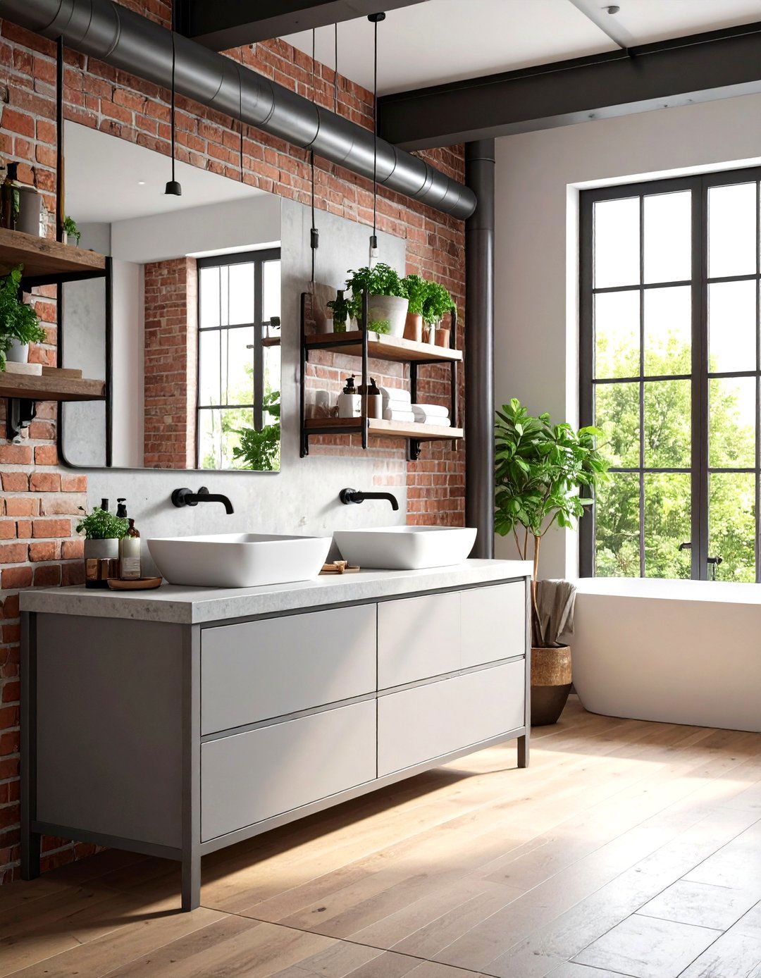 Industrial Bathroom with a Concrete Top Vanity - 30 light grey vanity bathroom ideas