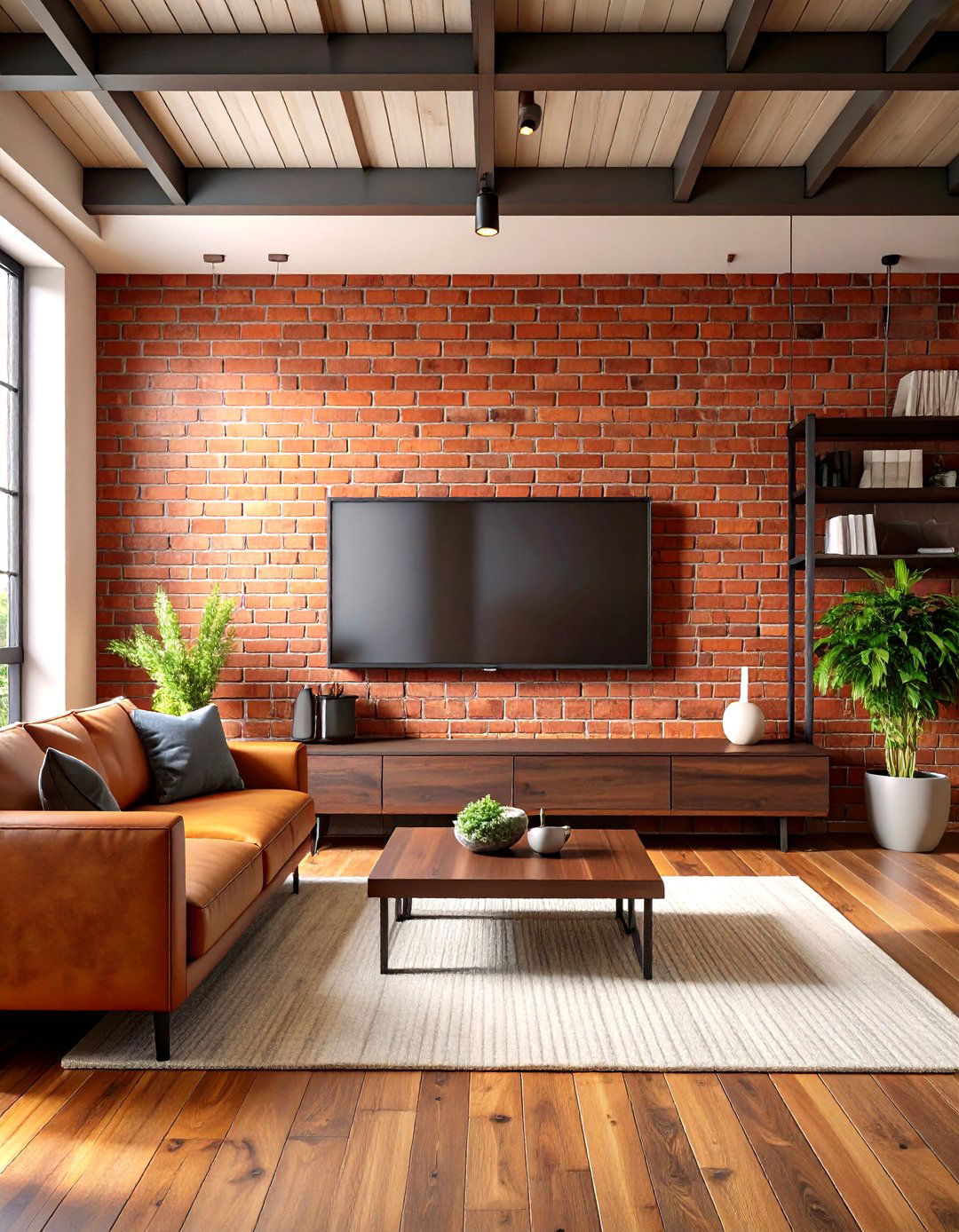 Industrial Brick Veneer Feature Wall - 30 living room tv wall ideas