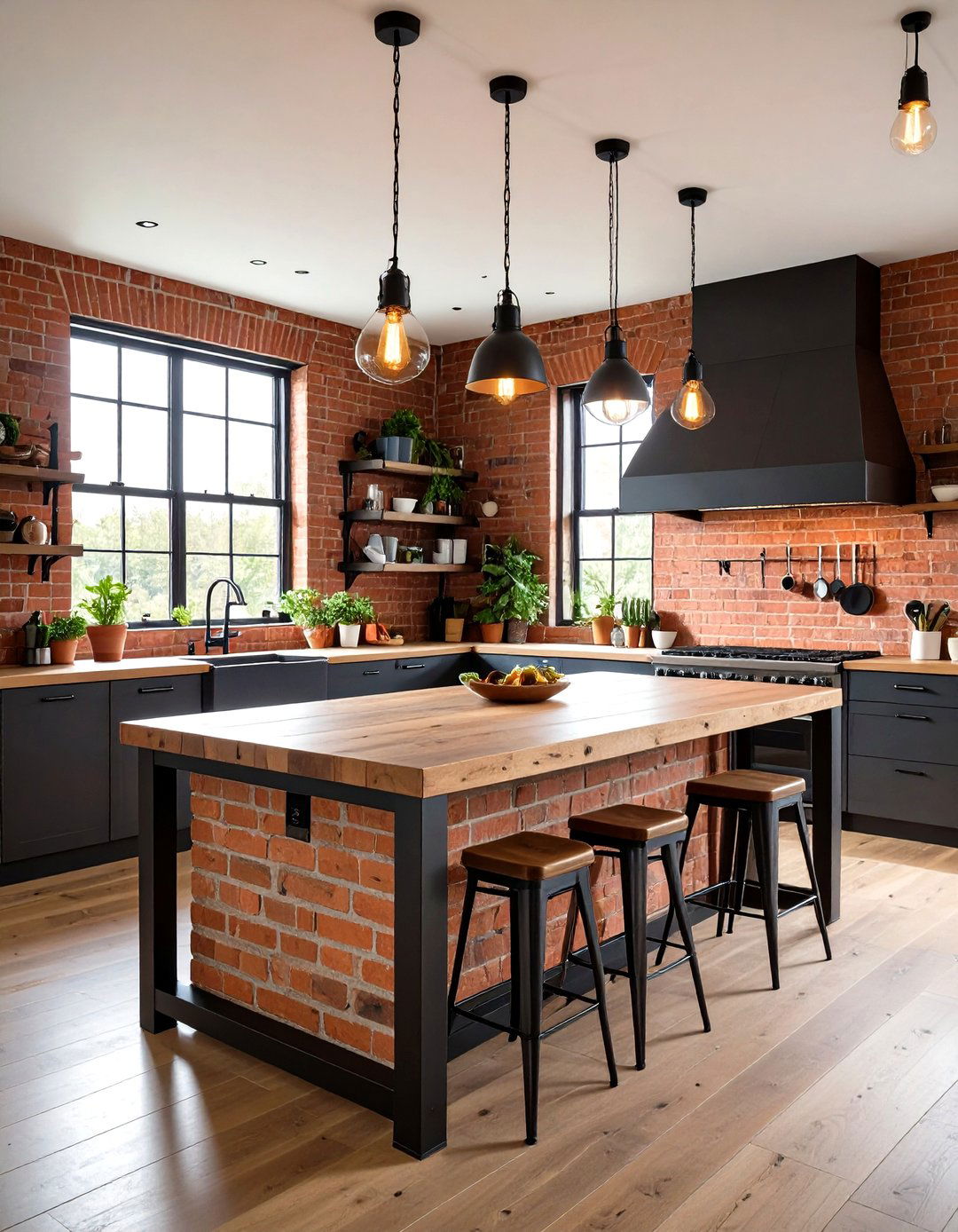 Industrial Brick and Steel Peninsula - 30 kitchen peninsula ideas