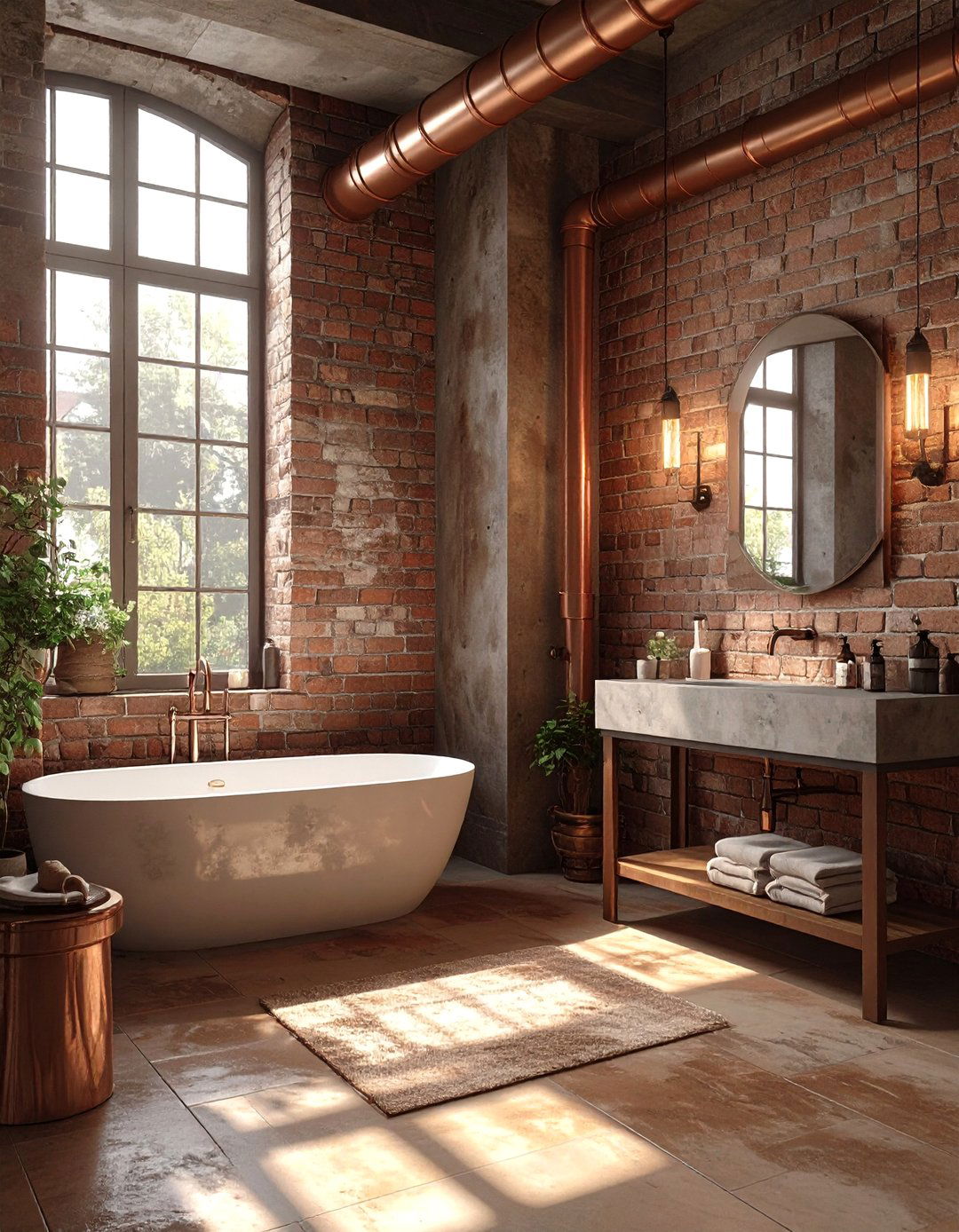 Industrial Brown and Concrete Bathroom - 30 brown bathroom ideas