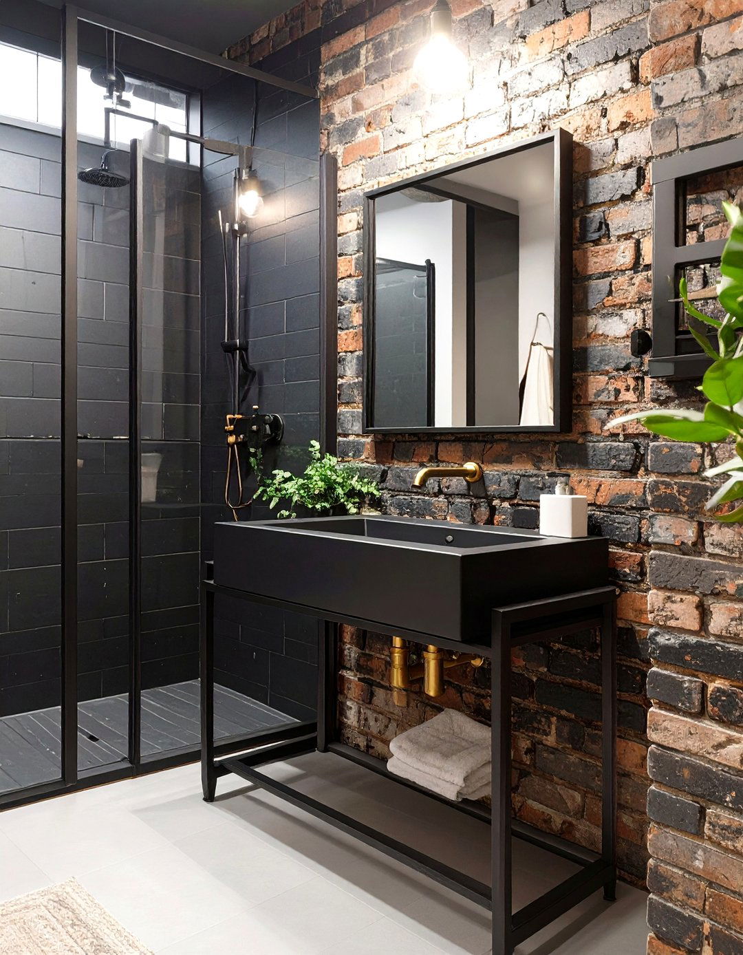 Industrial Chic Bathroom - 30 black and gold bathroom ideas