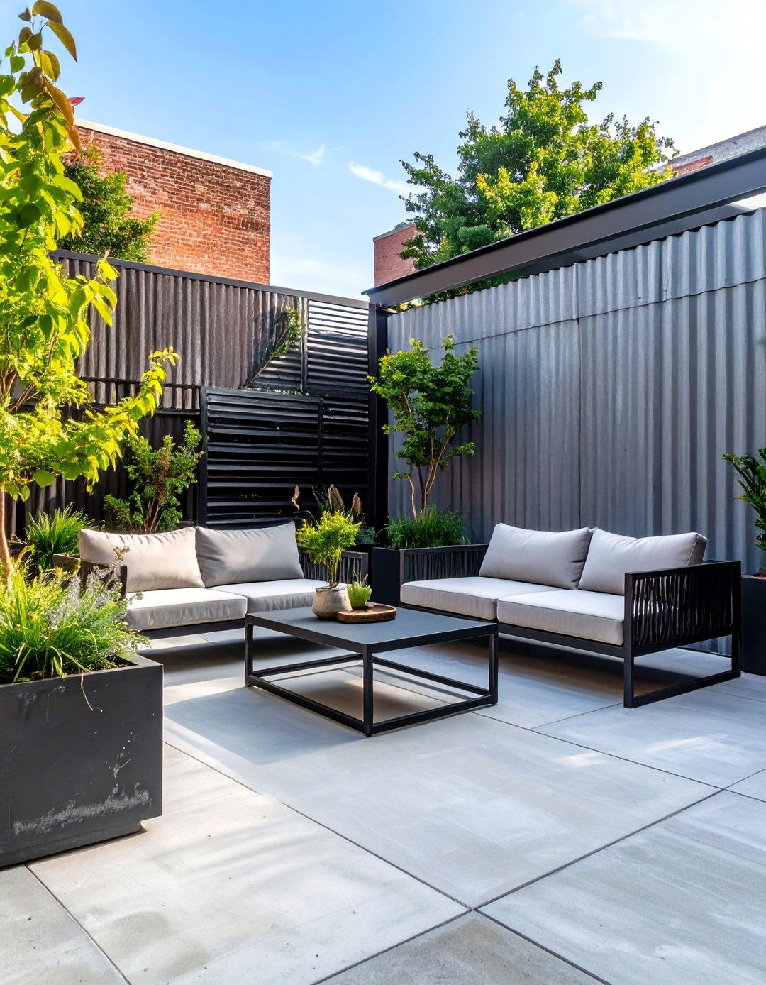 Industrial Chic Cement Patio with Metal Accents - 30 cement patio ideas