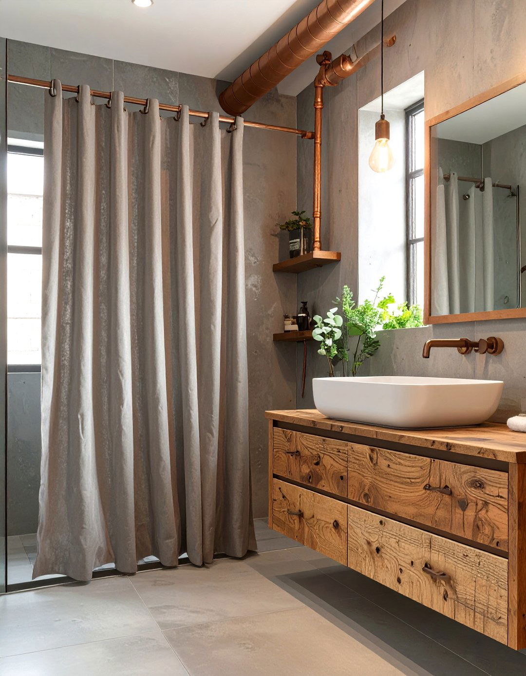 Industrial Chic Concrete Gray Bathroom - 30 bathroom shower curtain ideas