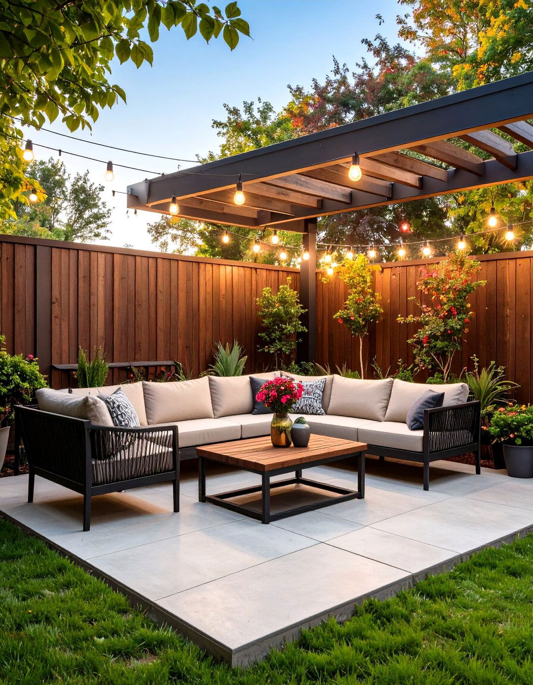 Industrial Chic Concrete Patio with Metal Accents - 30 backyard concrete patio ideas