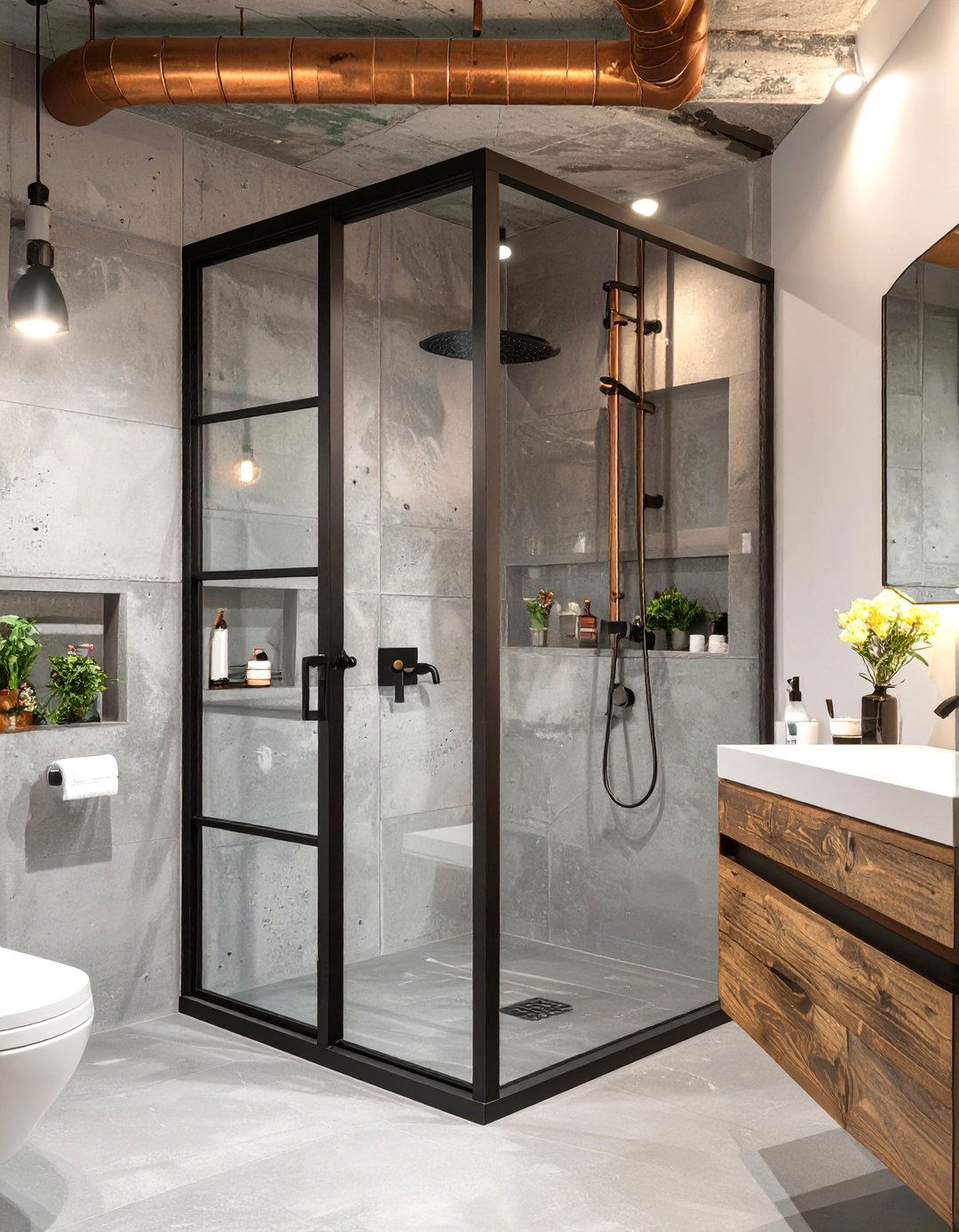 Industrial Chic Concrete Shower - 30 corner shower ideas