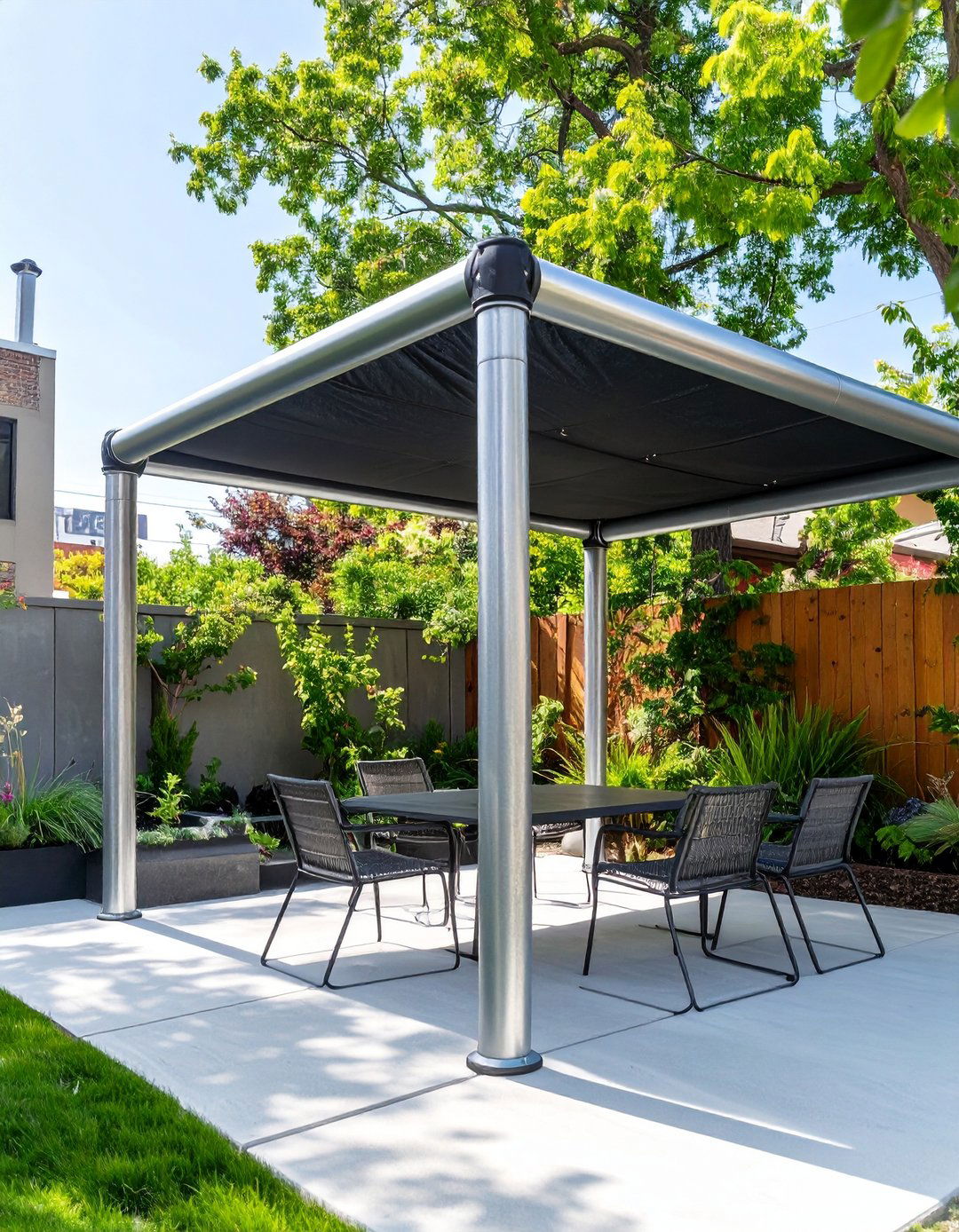 Industrial Chic Conduit Pipe Pavilion - 30 budget diy backyard shade ideas