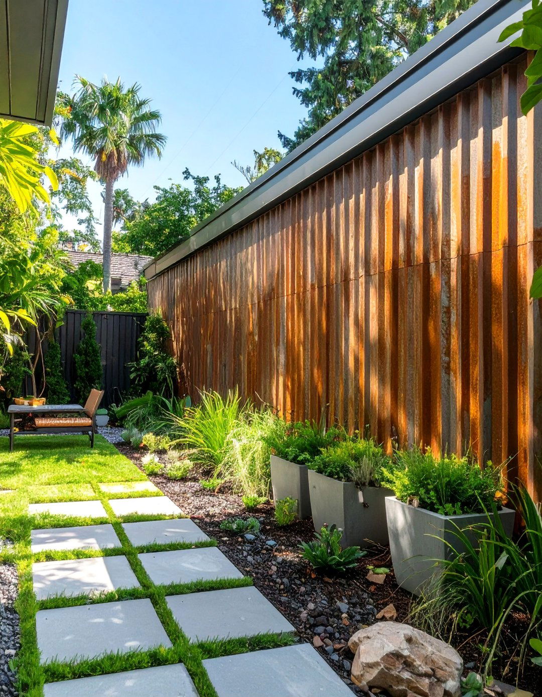 Industrial Chic Corrugated Metal Wall - 30 backyard wall ideas