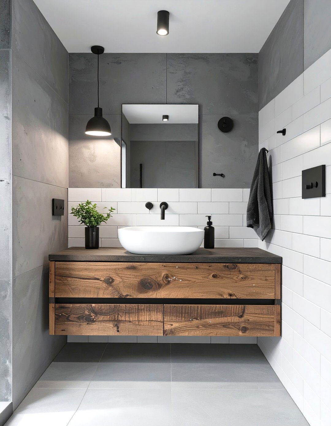 Industrial Chic Grey and White Bathroom - 30 grey and white bathroom ideas