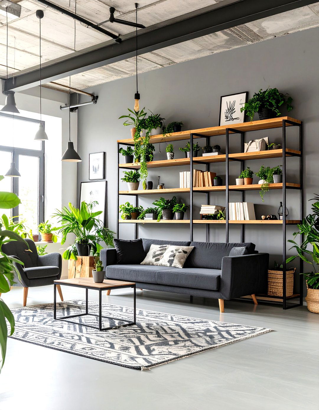 Industrial Chic Living Room Concrete Shelves - 30 living room wall shelf decor ideas
