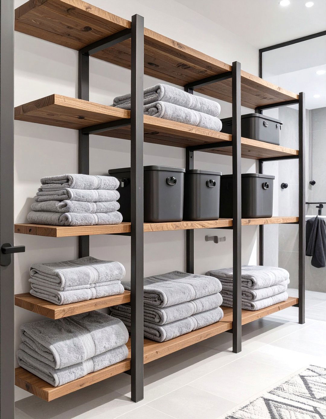 Industrial Chic Metal Shelving - 30 bathroom closet organization ideas