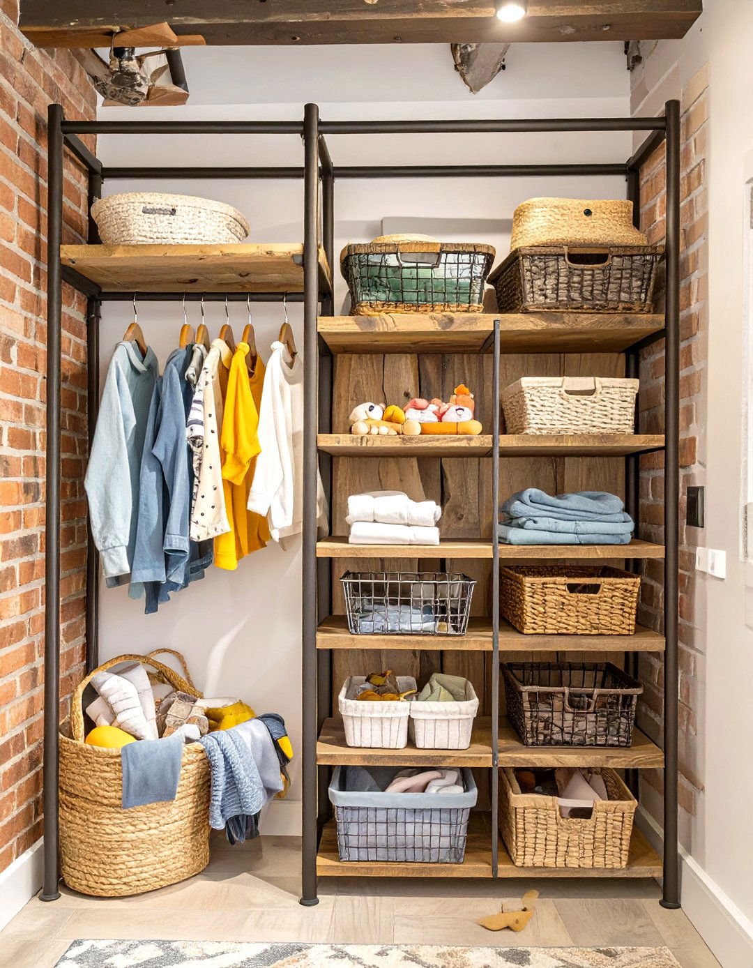 Industrial Chic Metal and Wood Closet - 30 baby closet ideas
