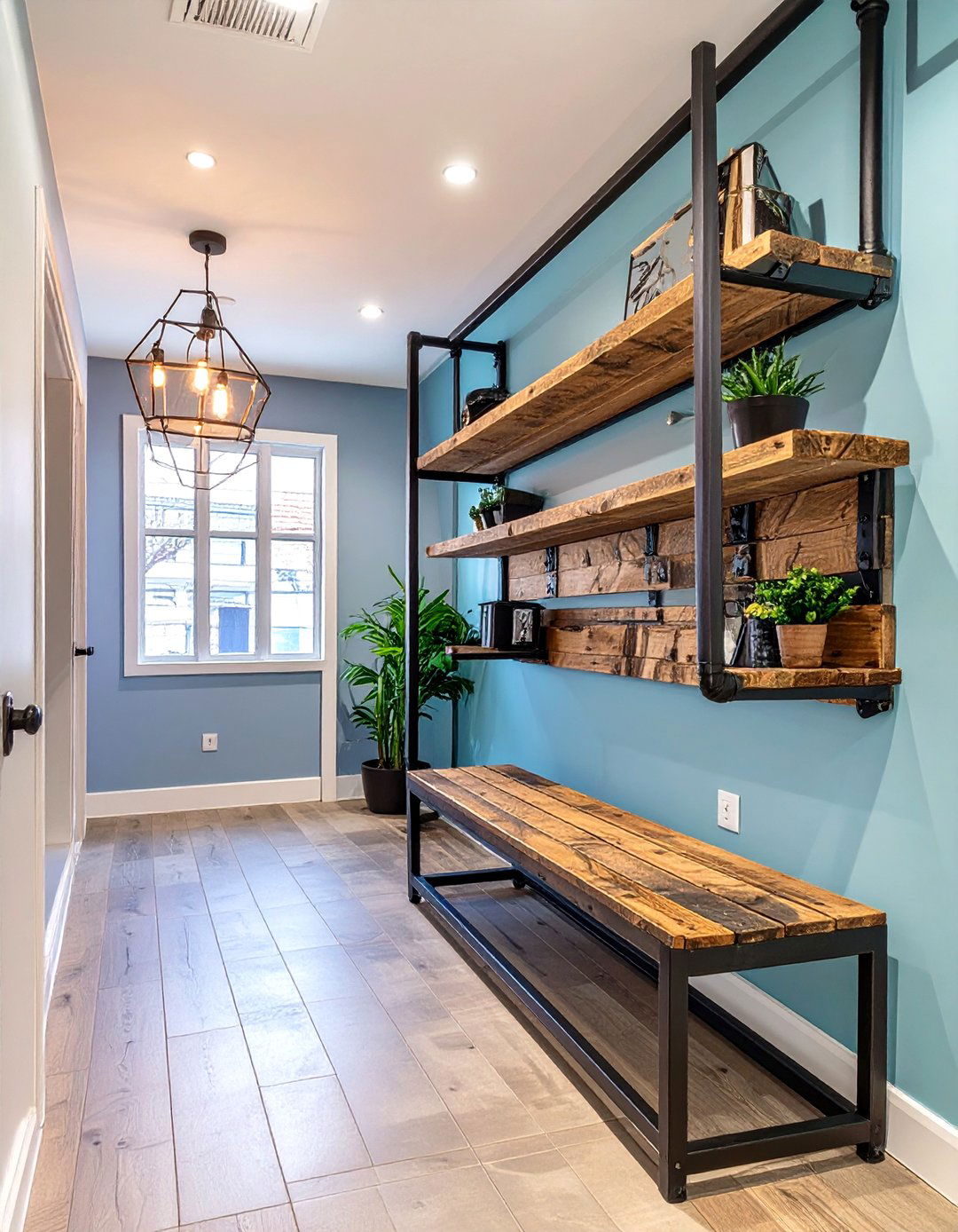 Industrial Chic Open Shelving - 30 hallway storage ideas