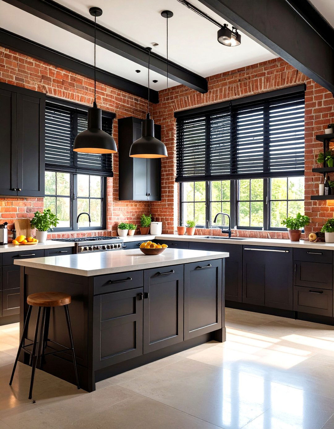 Industrial Chic with Black Venetian Blinds - 30 kitchen blinds ideas