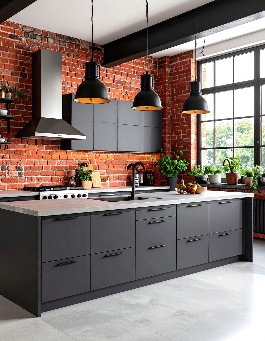 Industrial Chic with Grey and Brick - 30 grey kitchen ideas