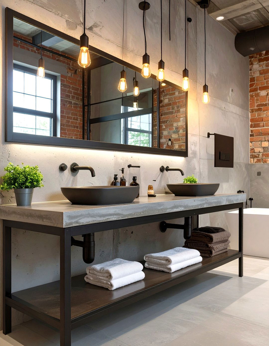 Industrial Concrete Double Vanity - 30 master bathroom double sink vanity ideas