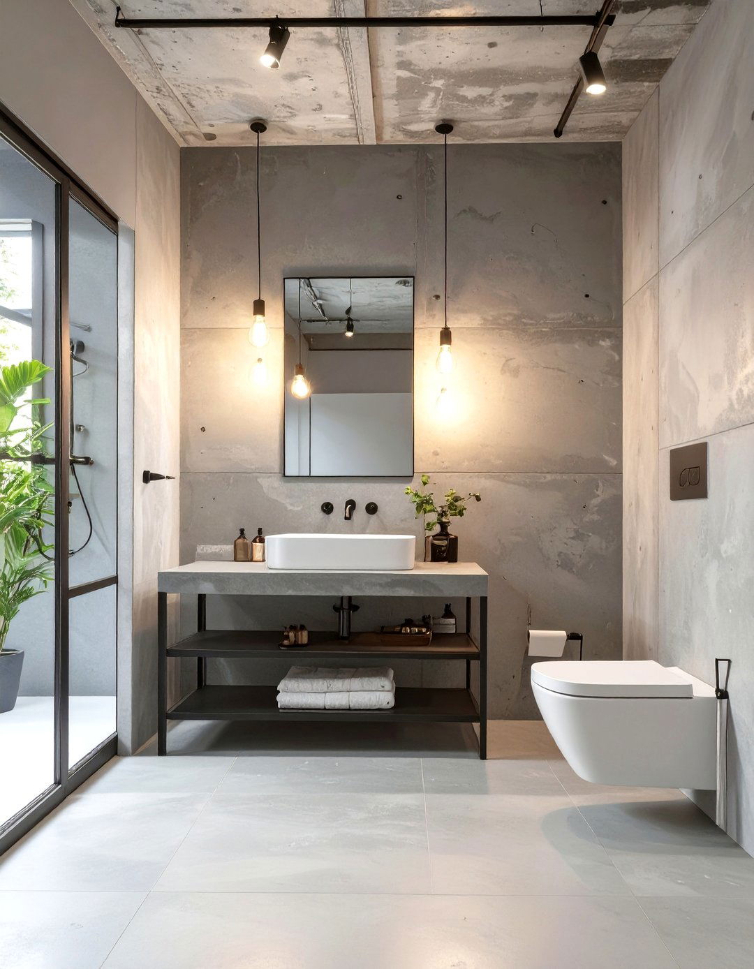 Industrial Concrete Gray Bathroom - 30 bathroom wall paint ideas
