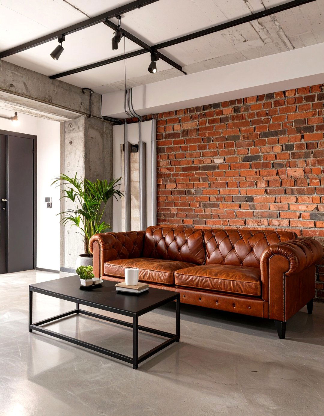 Industrial Concrete Gray and Brick Basement - 30 modern basement color ideas decorating