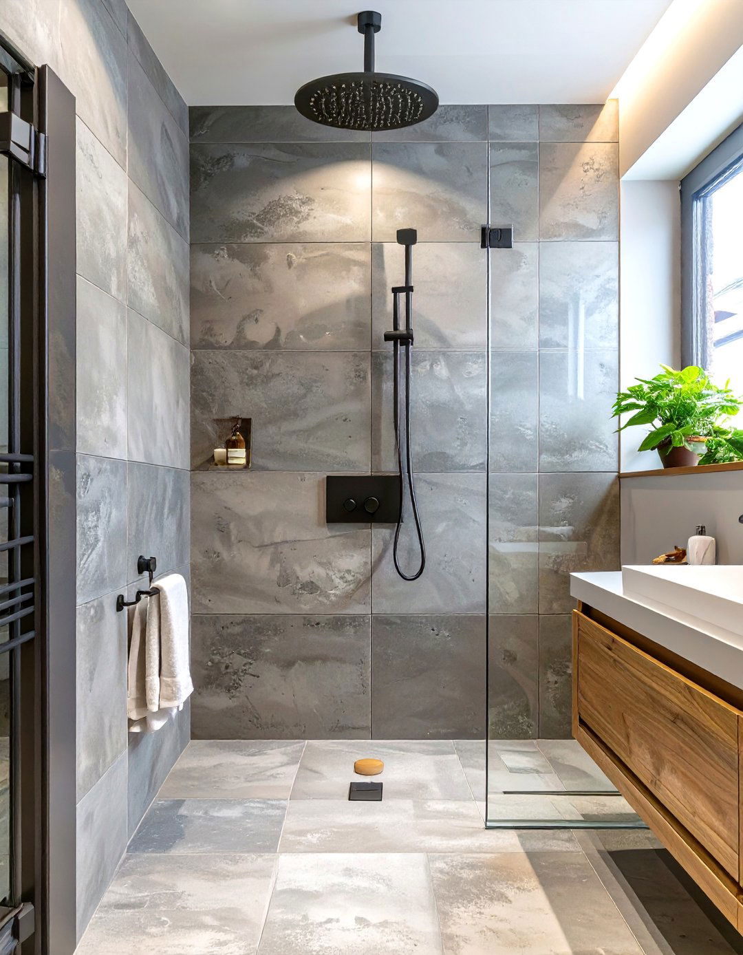 Industrial Concrete Look Porcelain Tile - 30 shower ideas tile