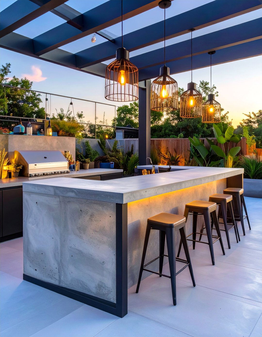 Industrial Concrete and Steel Deck Bar - 30 deck bar ideas