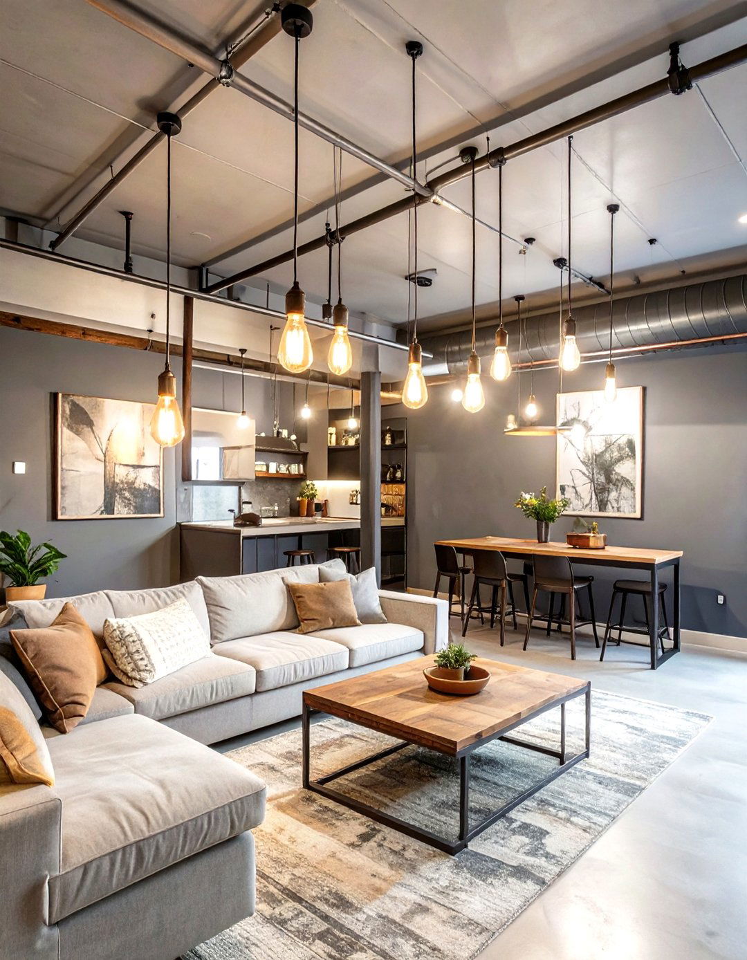 Industrial Conduit and Exposed Bulb Basement Ceiling - 30 ceiling ideas for basement
