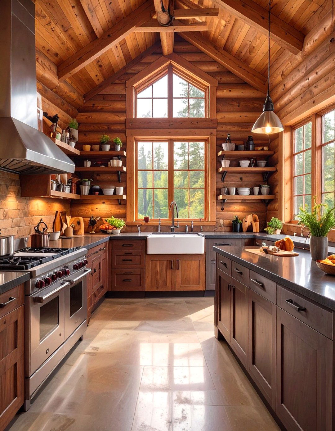 Industrial Elements in a Rustic Kitchen Setting - 30 modern log cabin kitchen ideas