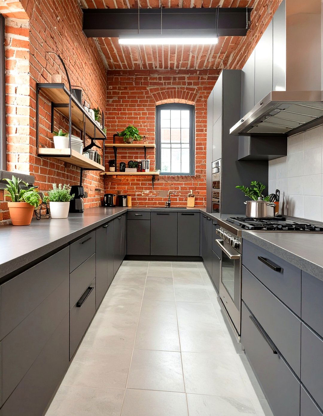 Industrial Exposed Brick Kitchen - 30 narrow kitchen ideas