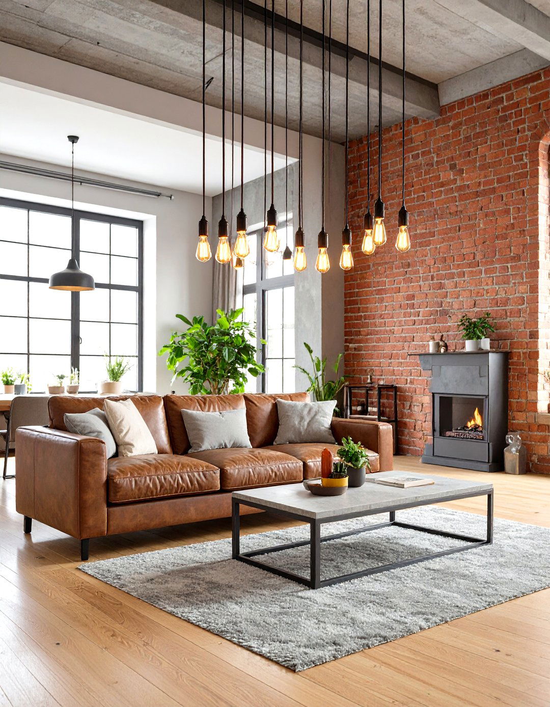Industrial Exposed Bulb Chandelier - 30 lighting ideas for living room
