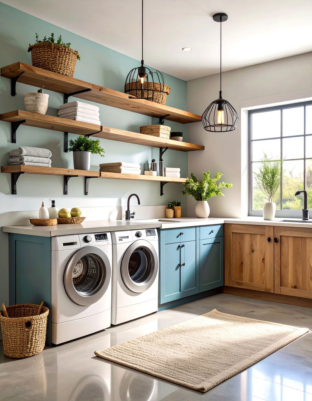 Industrial Farmhouse Laundry Room with Concrete Elements - 30 farmhouse laundry room ideas