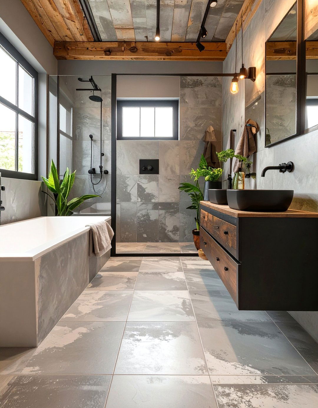 Industrial Faux Concrete Finish - 30 bathroom tile paint ideas