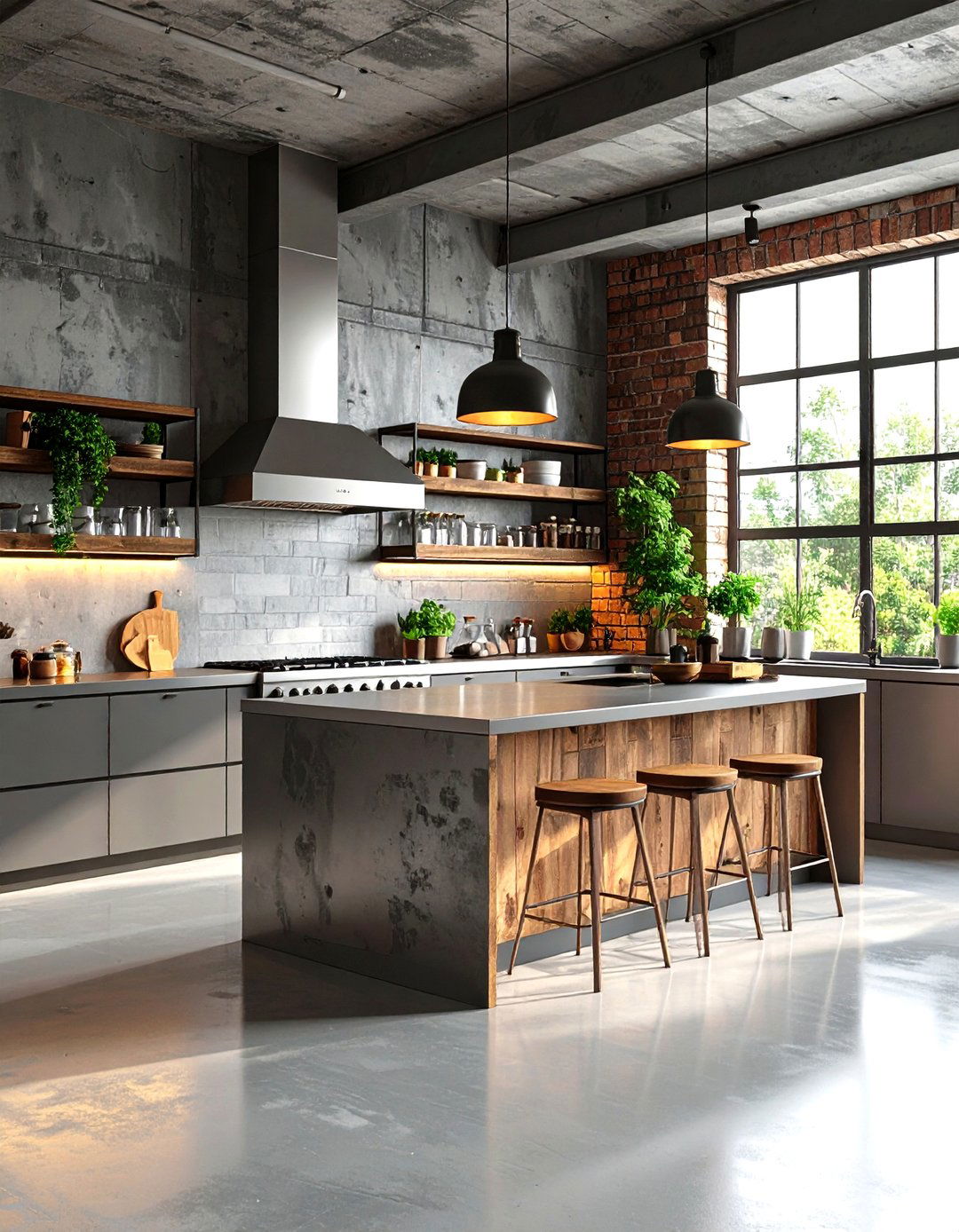 Industrial Gray Concrete Kitchen - 30 kitchen painting ideas
