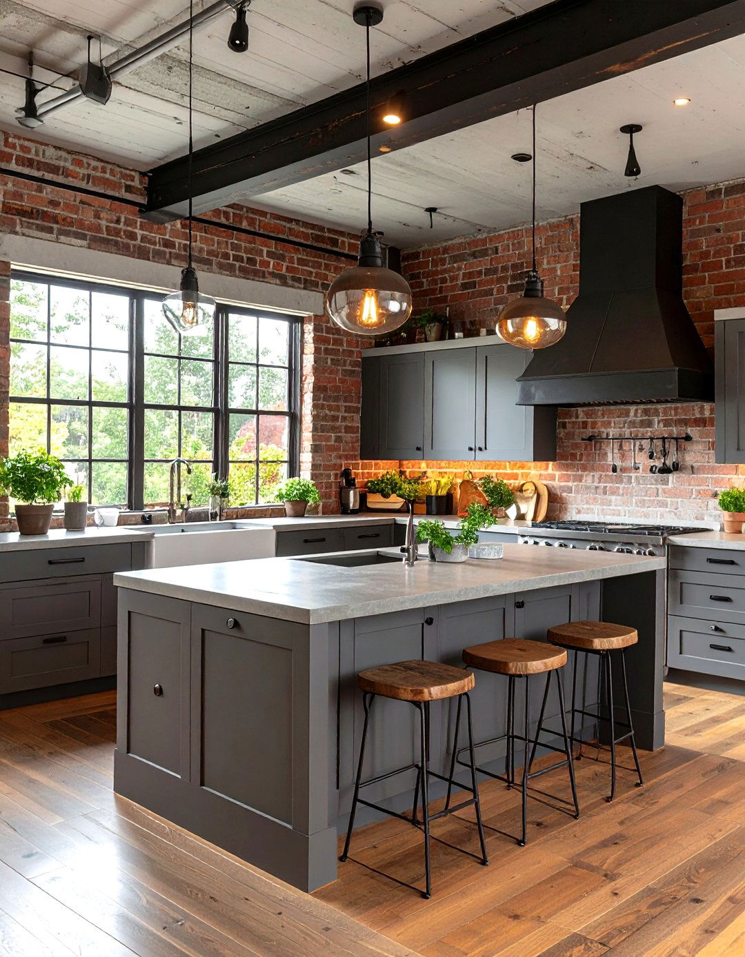 Industrial Gray Kitchen with Concrete Countertops - 30 gray kitchen cabinets ideas