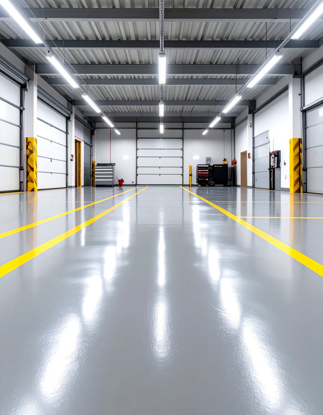 Industrial Gray with Yellow Safety Lines - 30 garage floor paint ideas
