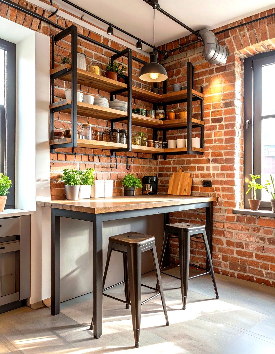 Industrial Inspired Pipe Shelving Kitchen Nook - 30 small kitchen nook ideas