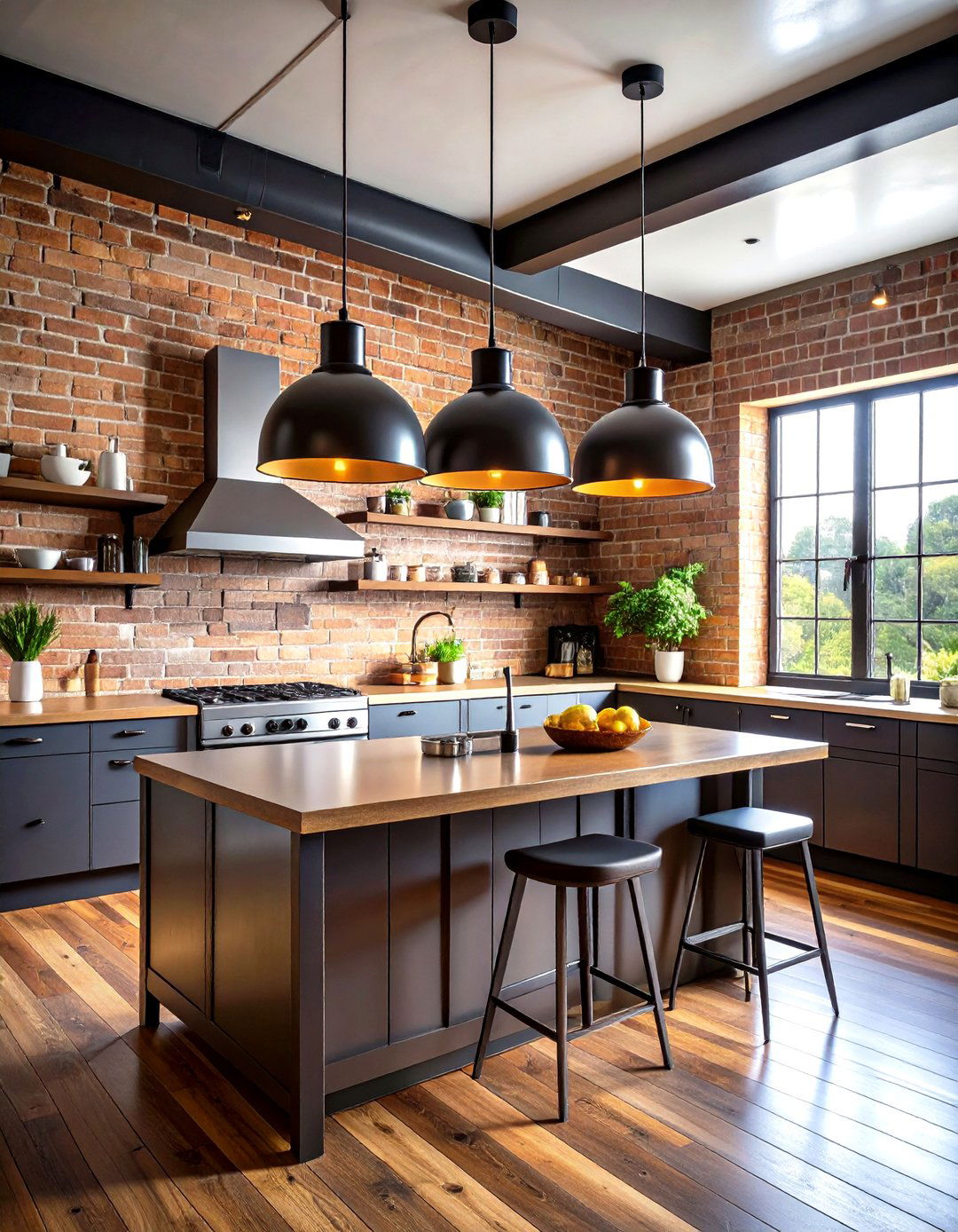 Industrial Kitchen Vibe with Black Metal Pendants - 30 kitchen ceiling lights ideas