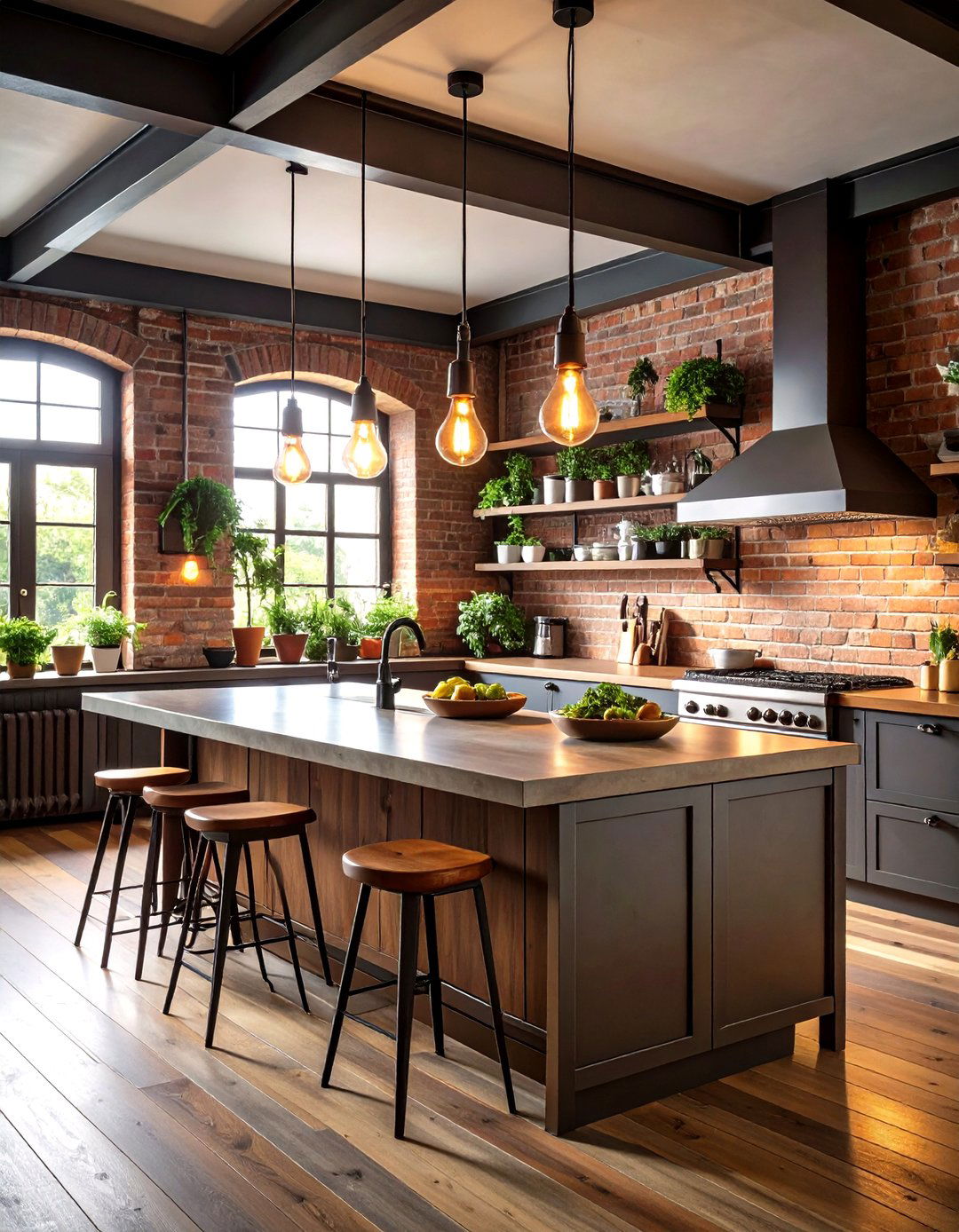 Industrial Kitchen and Exposed Bulb Pendants - 30 kitchen island pendant lighting ideas
