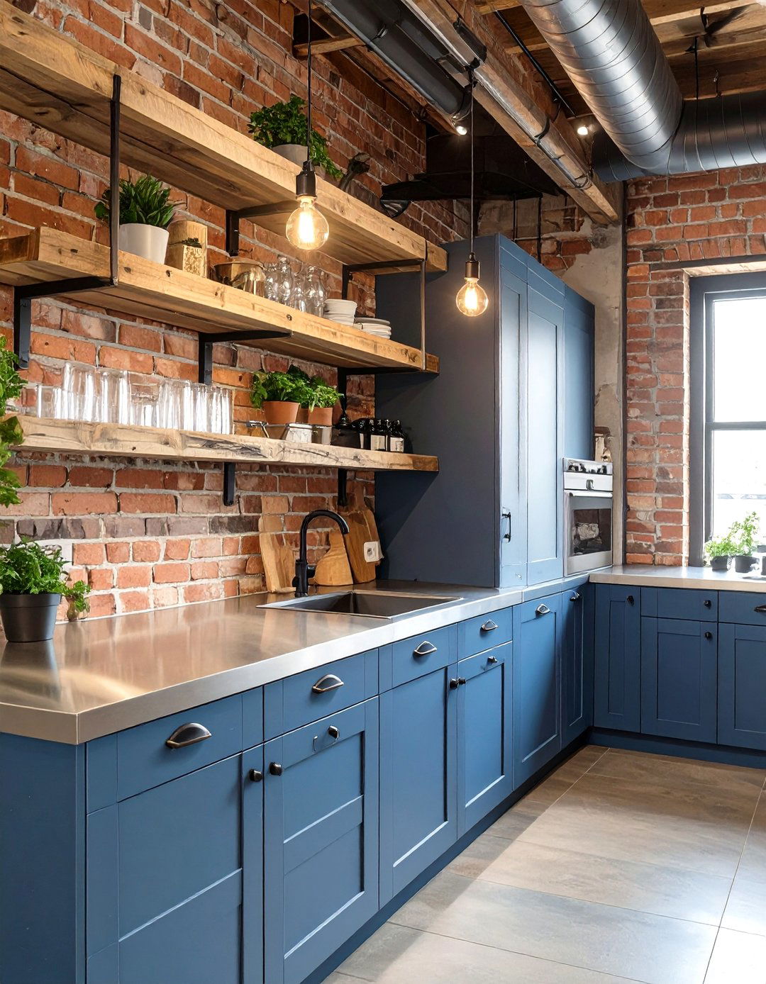 Industrial Kitchen with Blue Cabinets - 30 blue kitchen ideas