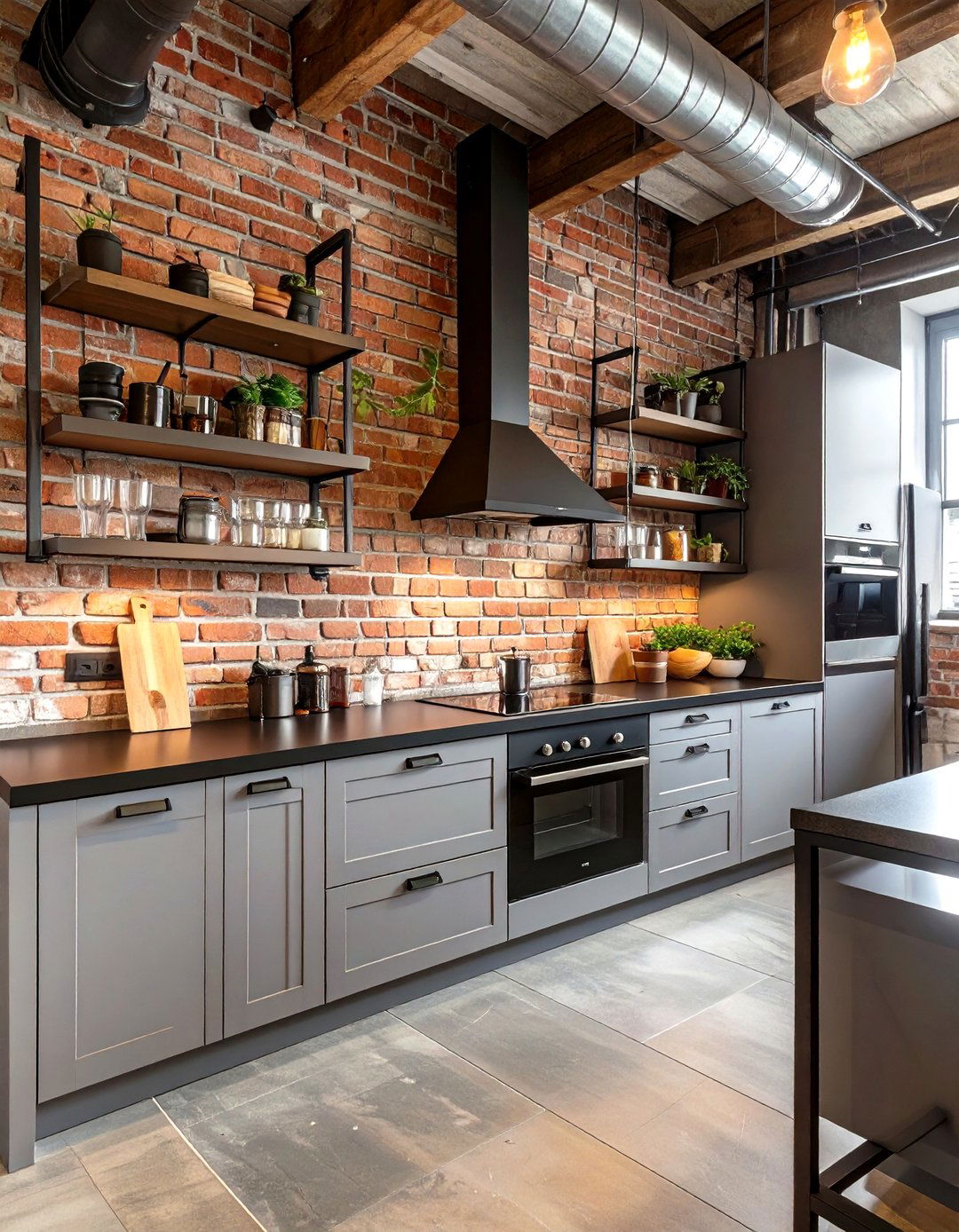 Industrial Kitchen with Exposed Brick Wall - 30 industrial kitchen design ideas