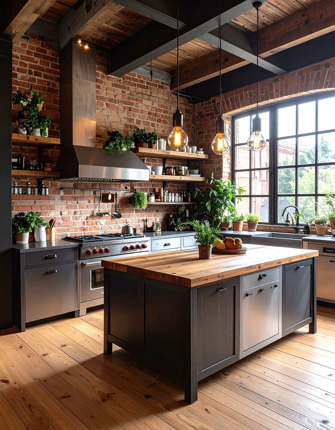 Industrial Kitchen with Metal and Wood Cabinets - 30 kitchen cabinet layout ideas