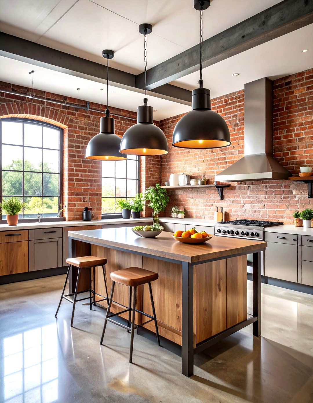 Industrial Kitchen with Pendant Lights - 30 kitchen lighting design ideas