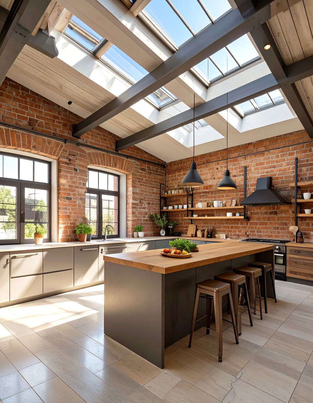 Industrial Kitchen with Skylights - 30 industrial kitchen design ideas
