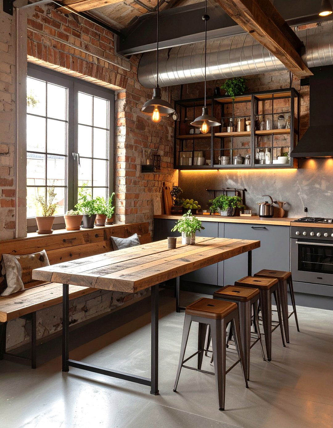 Industrial Kitchen with a Built in Dining Nook - 30 industrial kitchen design ideas