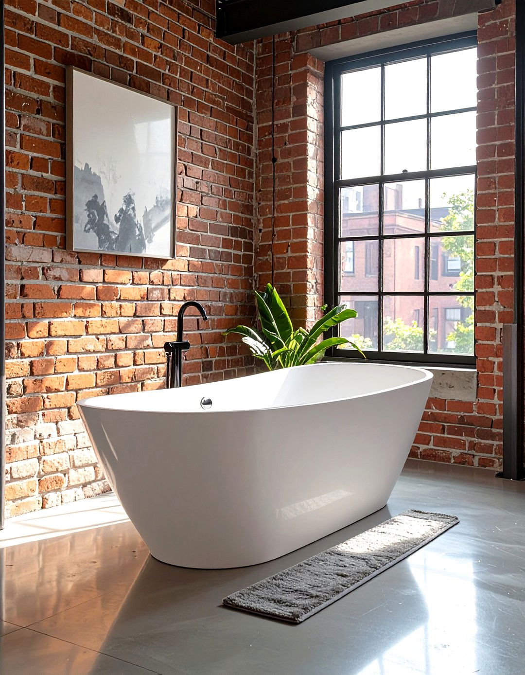Industrial Loft Bathroom Tub with Exposed Brick - 30 bathroom tub ideas