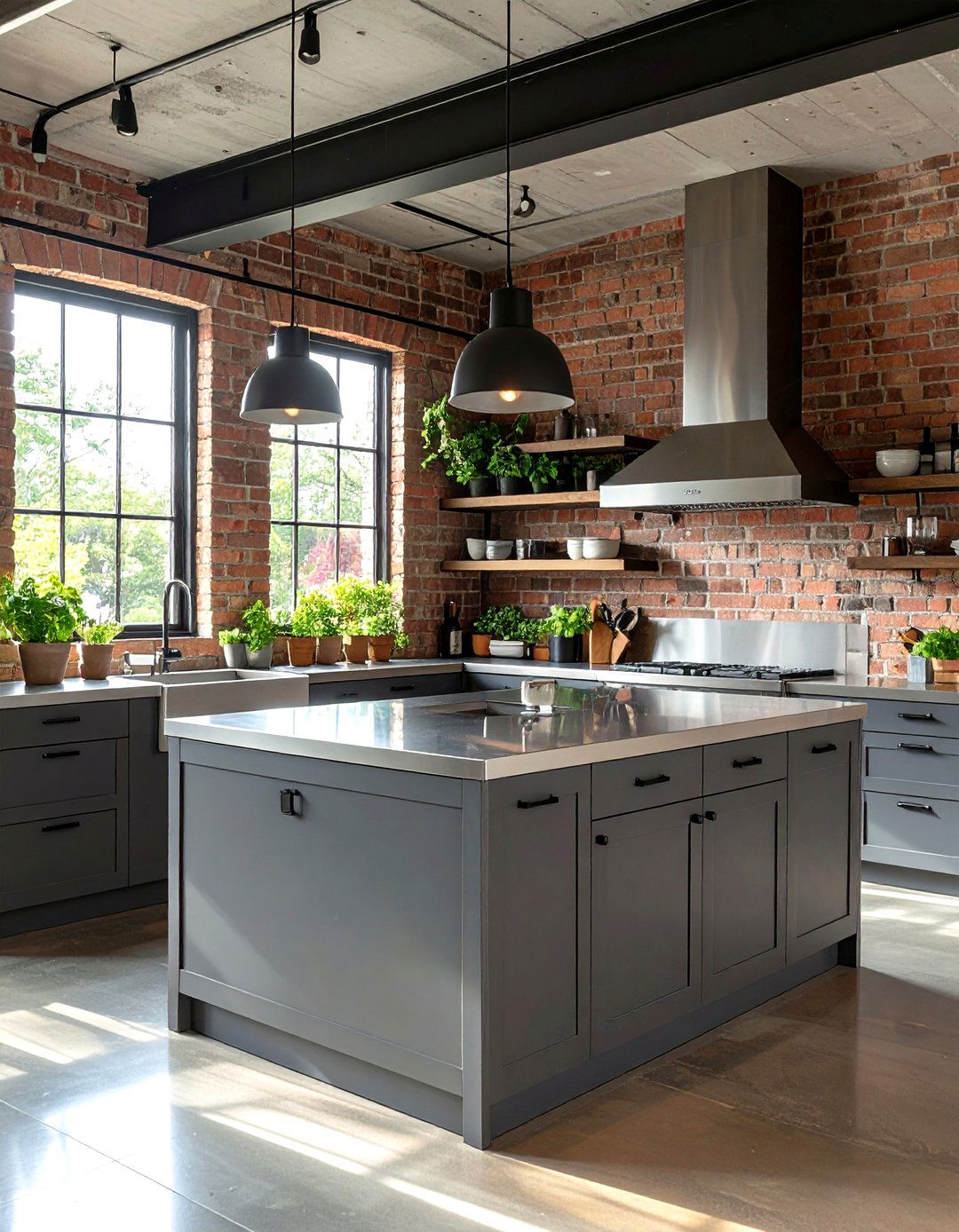 Industrial Loft Kitchen with Gray and Stainless Steel - 30 gray kitchen cabinets ideas