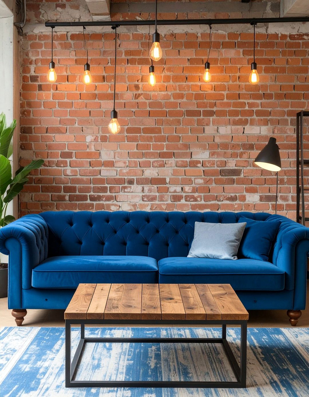 Industrial Loft Living Room - 30 blue couch living room ideas