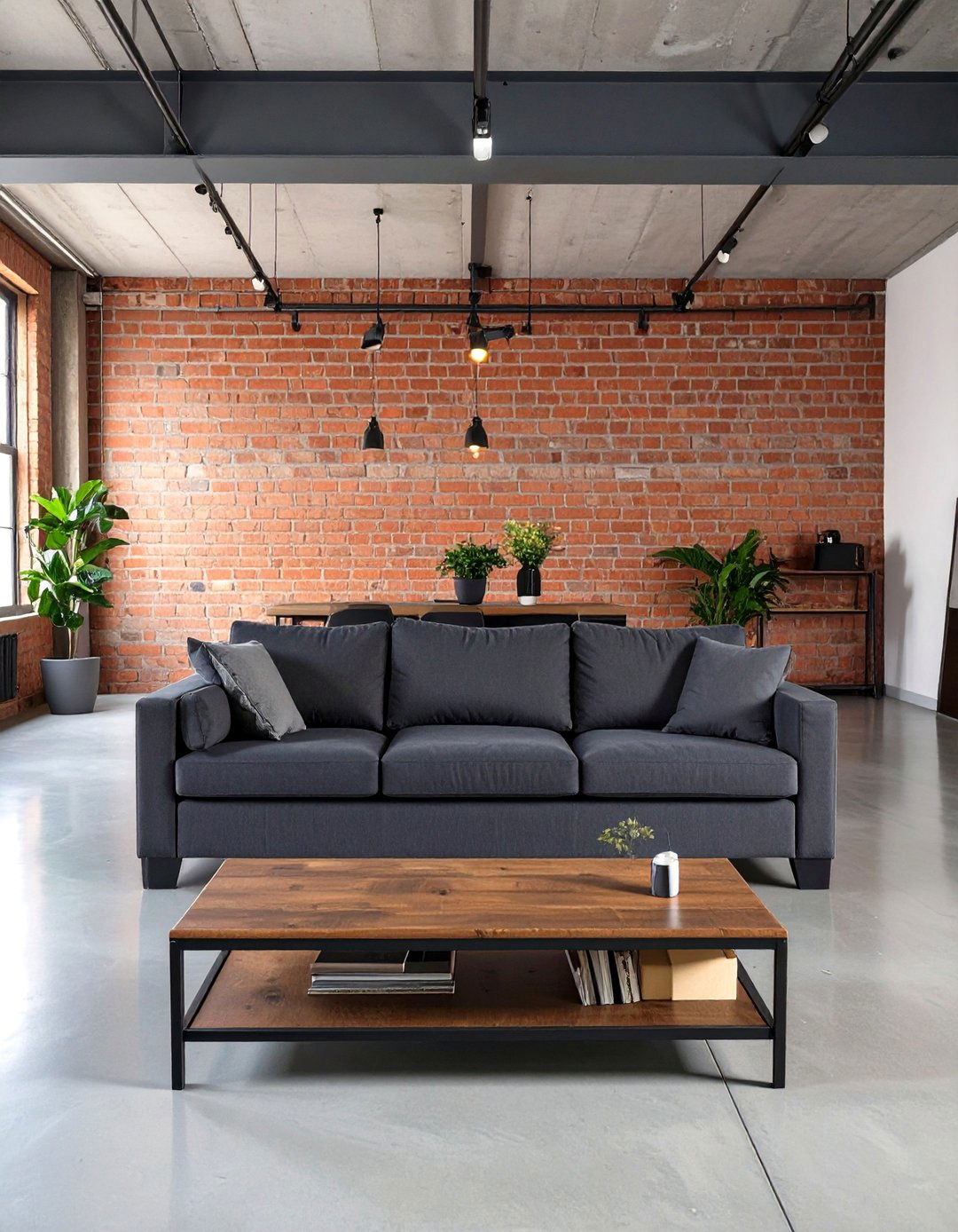 Industrial Loft Living Room - 30 dark grey couch living room ideas