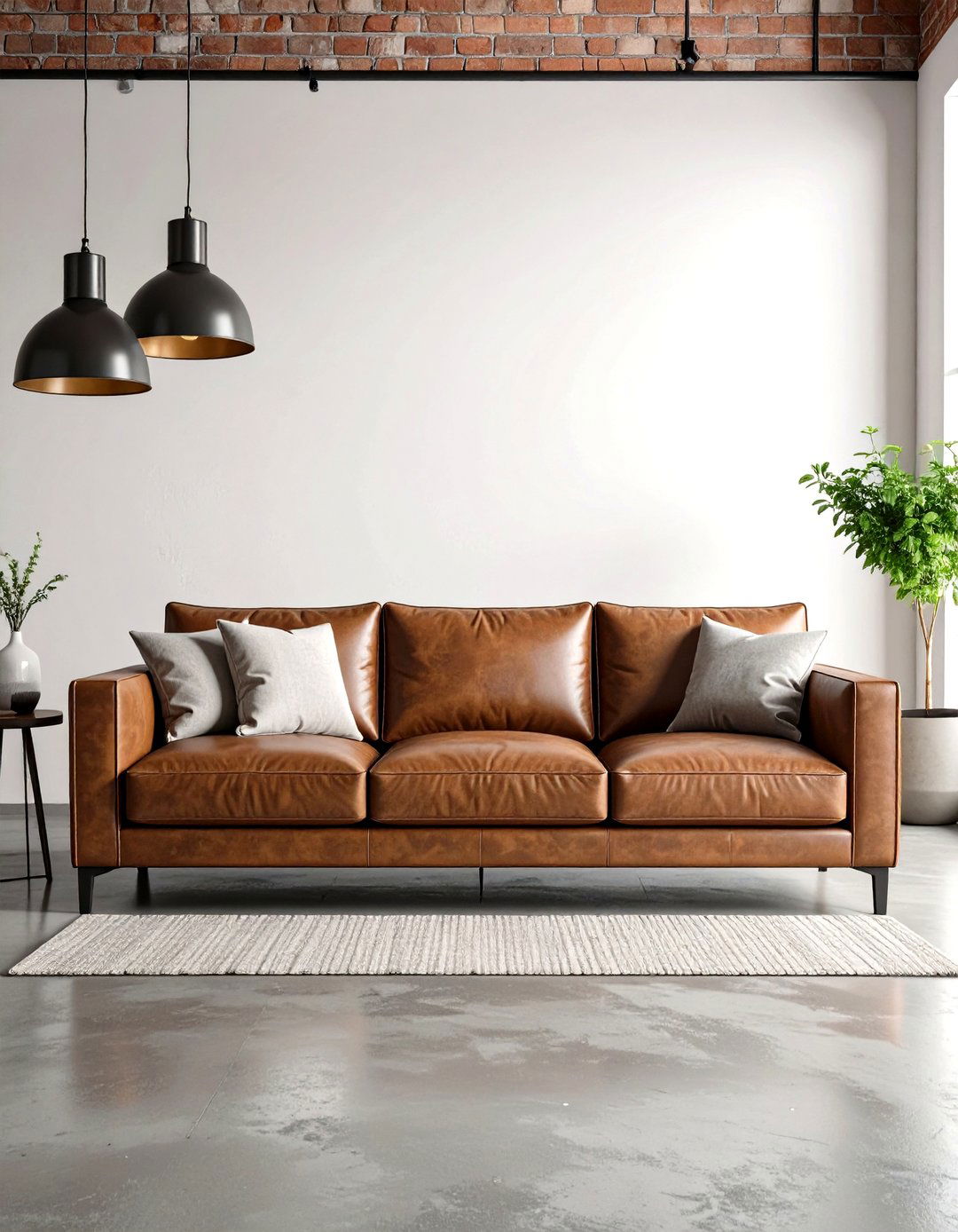 Industrial Loft Living Room with Polished Grey Floors - 30 grey flooring living room ideas