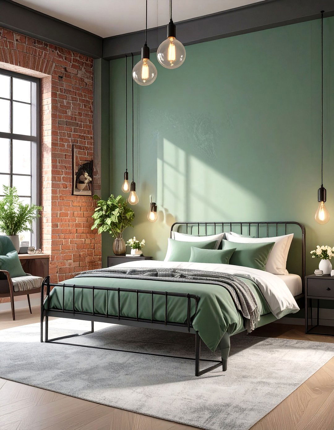 Industrial Loft Sage Green Bedroom - 30 modern sage green bedroom ideas