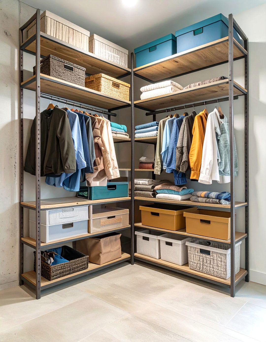 Industrial Loft Style Wire Shelving - 30 corner closet ideas