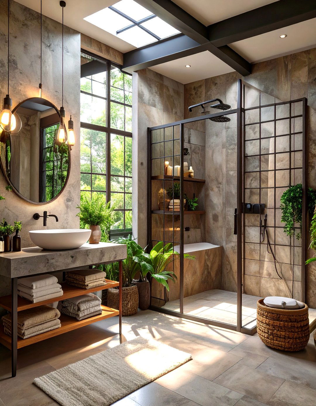 Industrial Metal Accents Bathroom - 30 modern farmhouse bathroom ideas