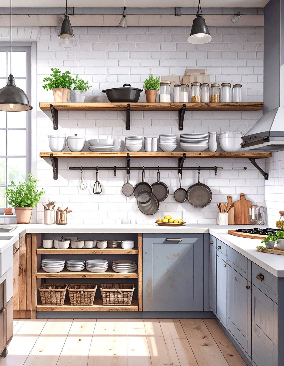 Industrial Metal Pipe Shelves - 30 small kitchen shelf ideas